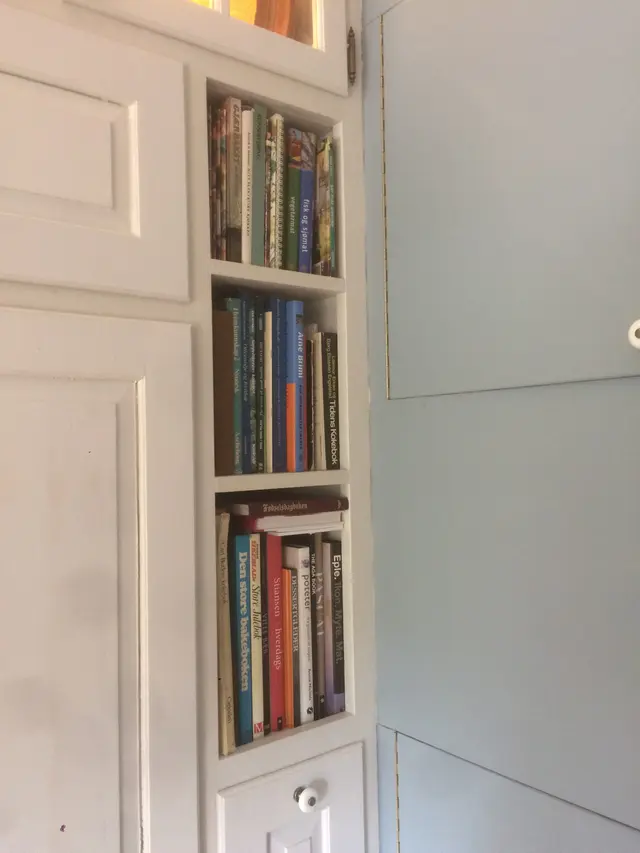 Ingebouwd boekenrek in witte kastenwand