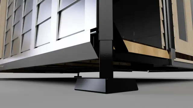 Render van de zelfnivellerende steunpoot onder de unit