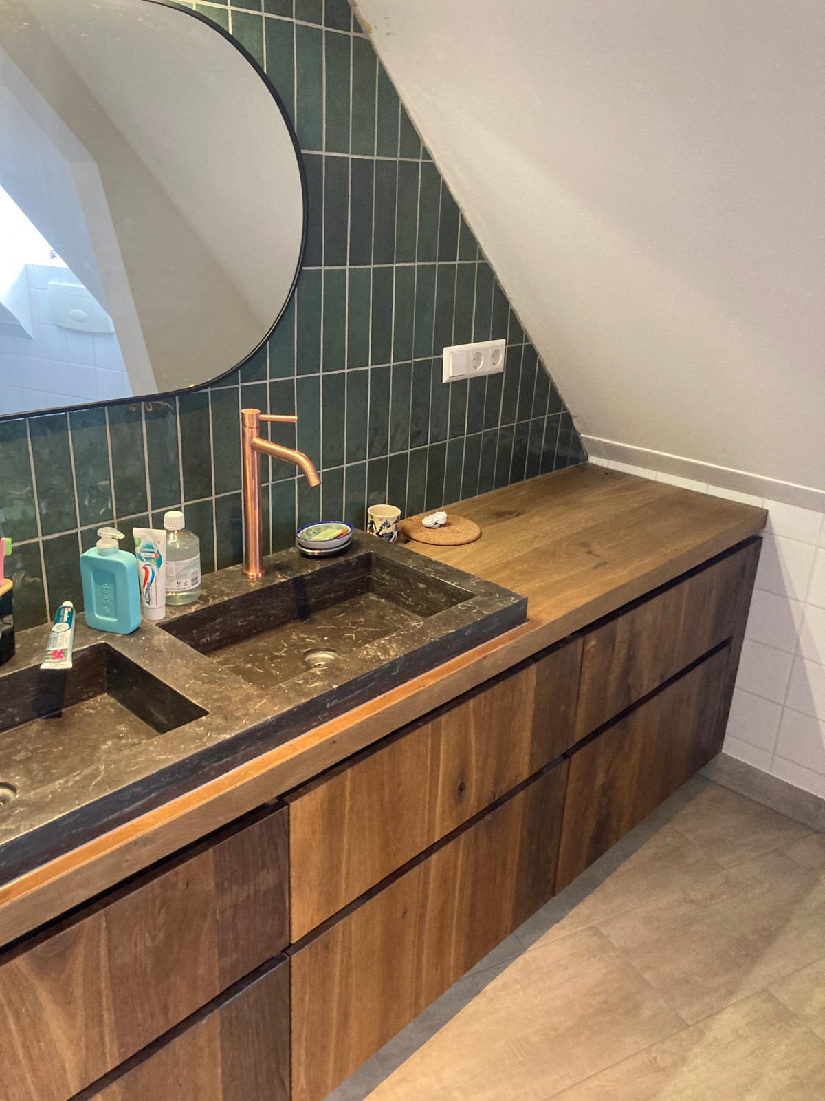 Gerookt massief eiken badkamer meubel